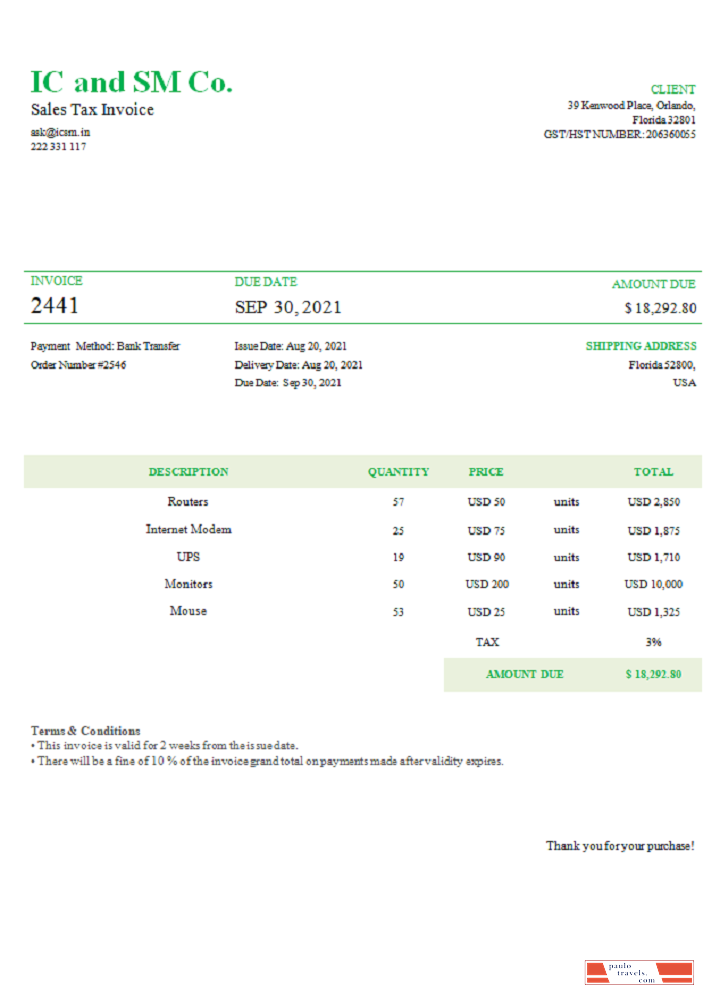 USA IC and SM Co. invoice PSD template
